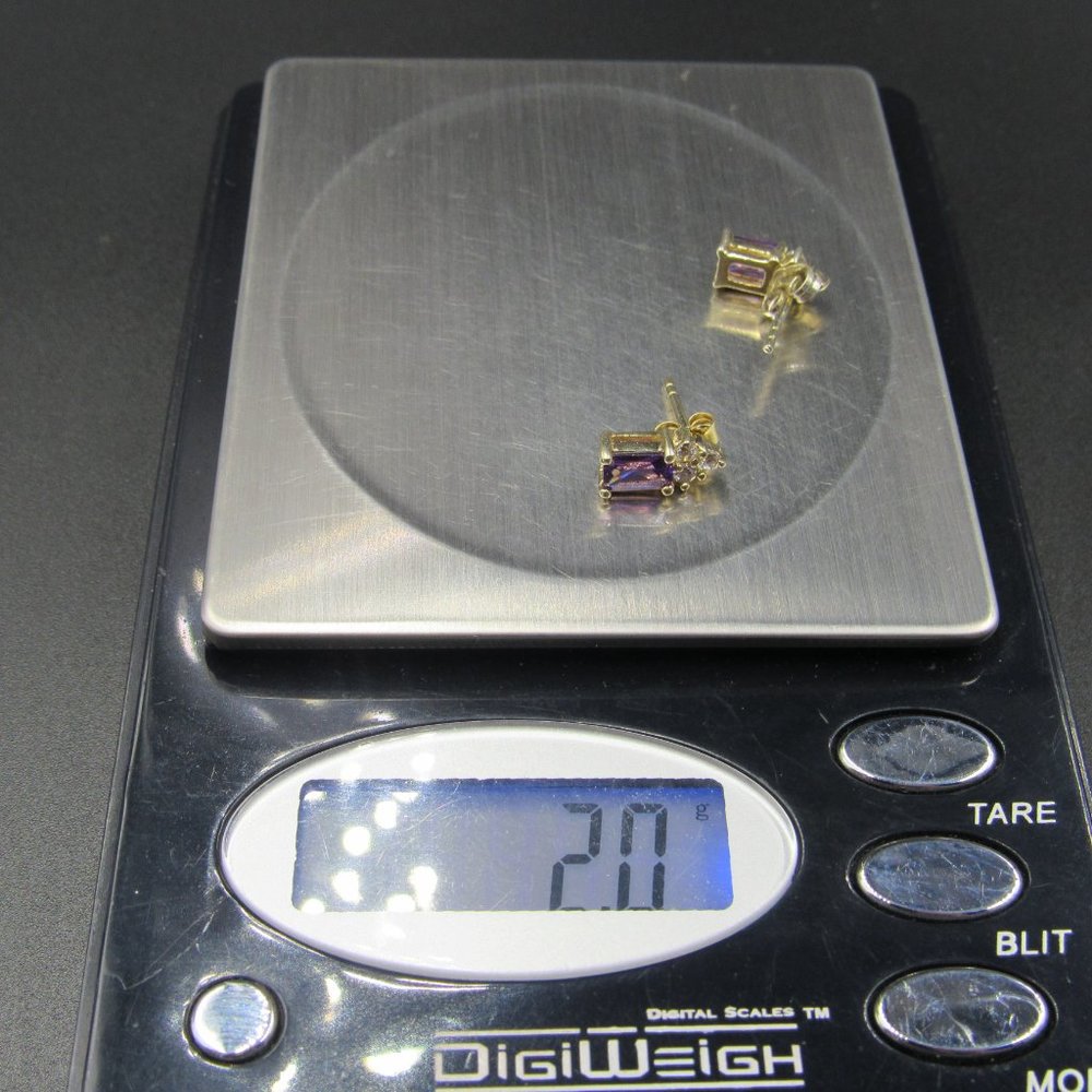 Sterling Silver Gold Plated Rectangle Purple Cz E… - image 6